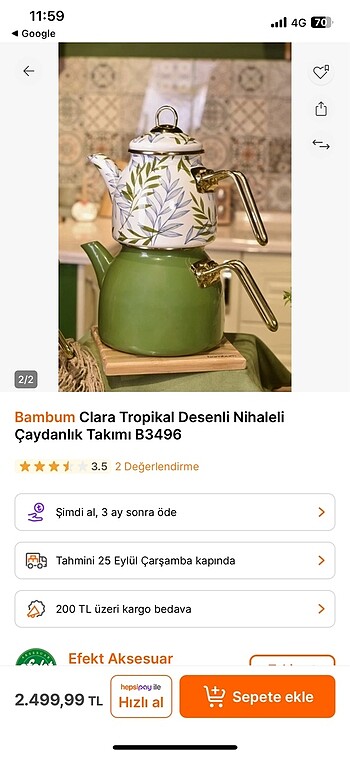  Beden Bambum marka emaye çaydanlık