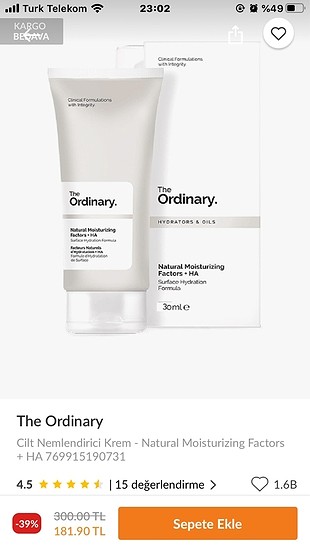 The Ordinary Natural Moisturizing factors+HA