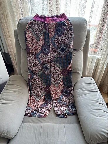 s Beden çeşitli Renk Koton beli lastikli yazlık pantolon