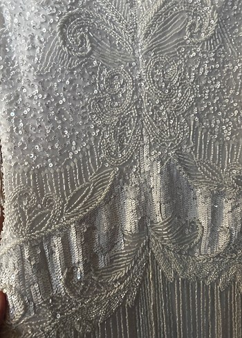 İnce İşlemeli Boncuklu Beyaz After Elbisesi - Görsel 7