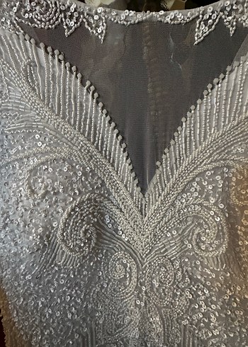 İnce İşlemeli Boncuklu Beyaz After Elbisesi - Görsel 6