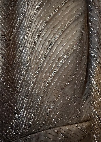 Uzun Kollu İşlemeli Bej Abiye Elbise - Görsel 7