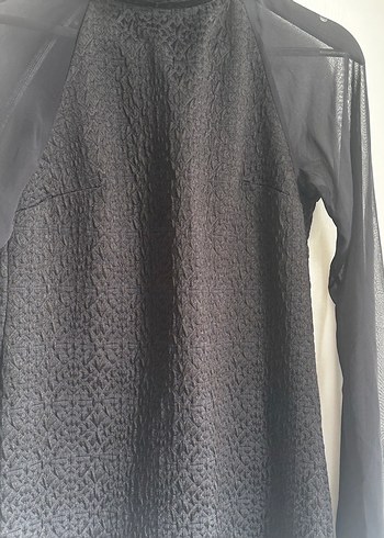 Uzun Kollu, Yüksek Yakalı Siyah Midi Elbise - Görsel 7