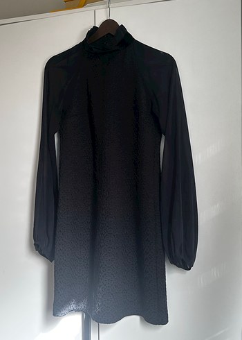 Uzun Kollu, Yüksek Yakalı Siyah Midi Elbise - Görsel 13