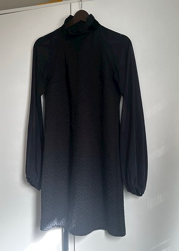 Uzun Kollu, Yüksek Yakalı Siyah Midi Elbise - Görsel 12