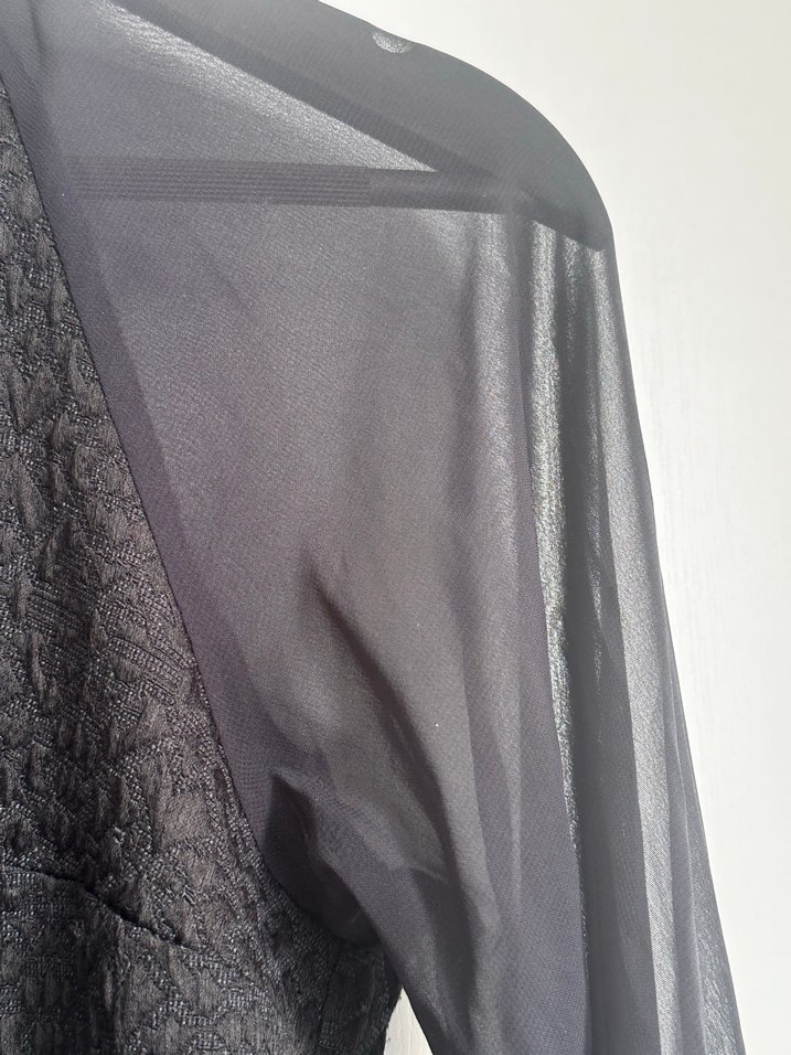 Uzun Kollu, Yüksek Yakalı Siyah Midi Elbise - Görsel 5