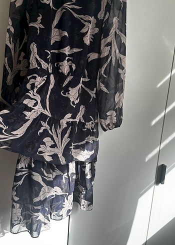 Gri Uzun Kollu Volanlı Bohem Elbise - Görsel 9