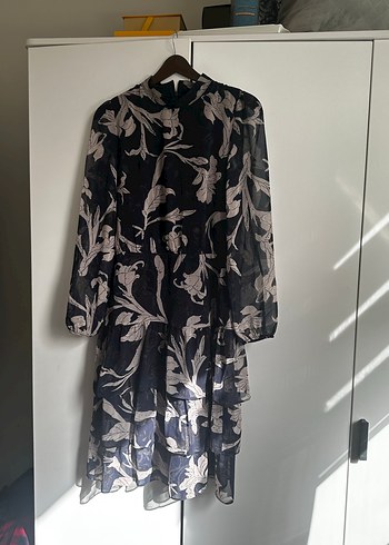 Gri Uzun Kollu Volanlı Bohem Elbise - Görsel 2