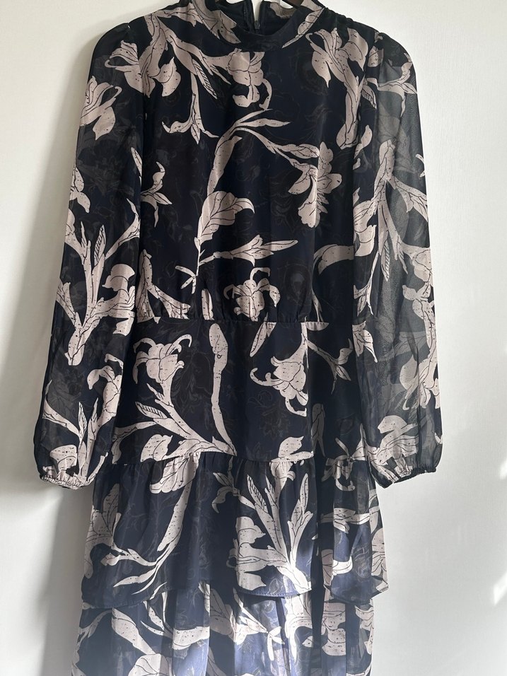 Gri Uzun Kollu Volanlı Bohem Elbise - Görsel 3