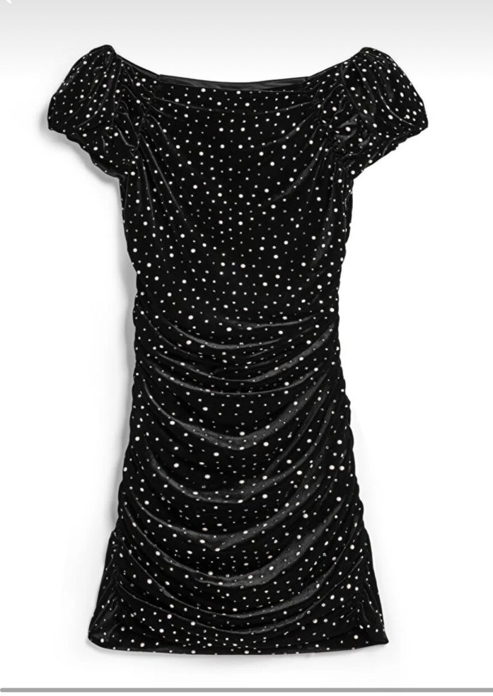 Siyah Mini Parlak Puantiyeli Kısa Elbise - Görsel 2