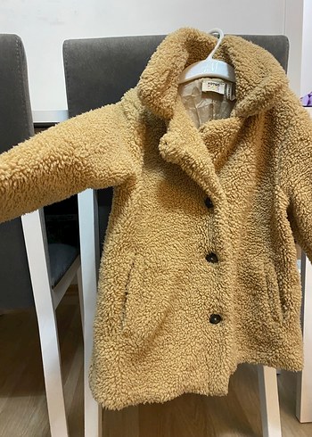 Bej Kısa Peluş çocuk Kaban - Görsel 4