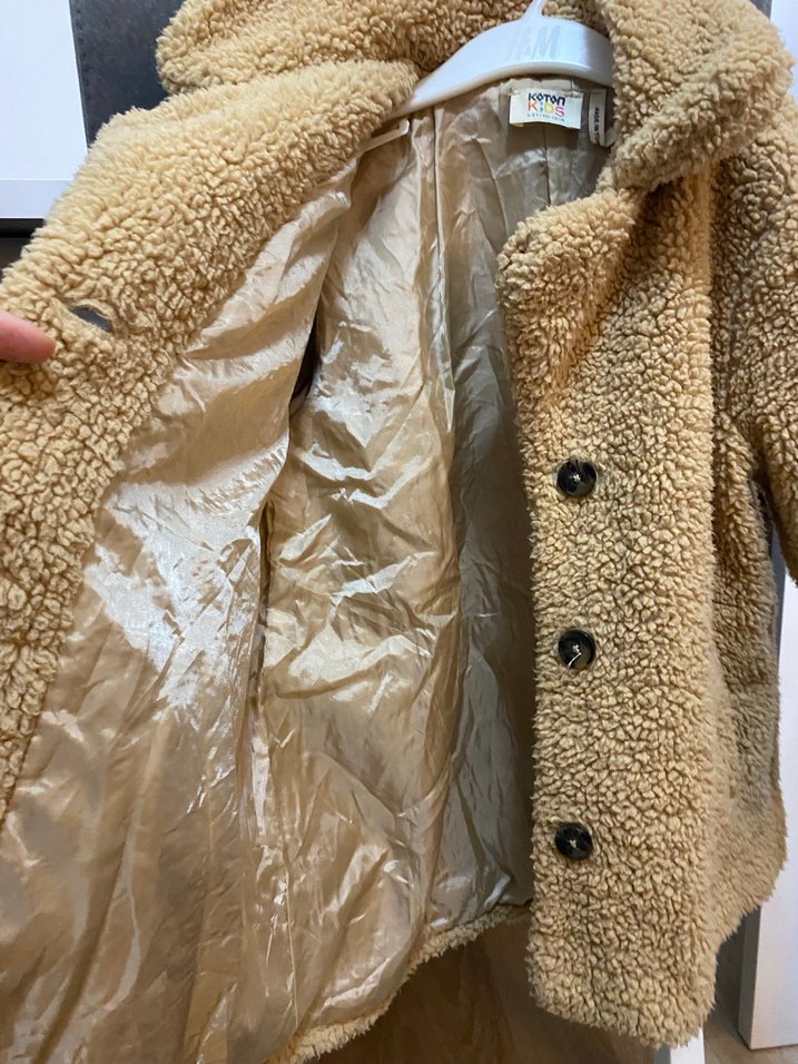 Bej Kısa Peluş çocuk Kaban - Görsel 5