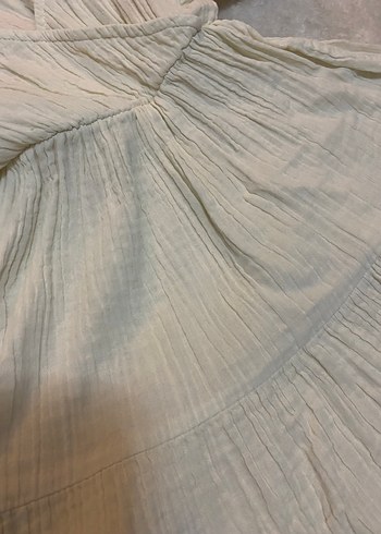 Beyaz Nakışlı Keten Kız Elbisesi - Görsel 5