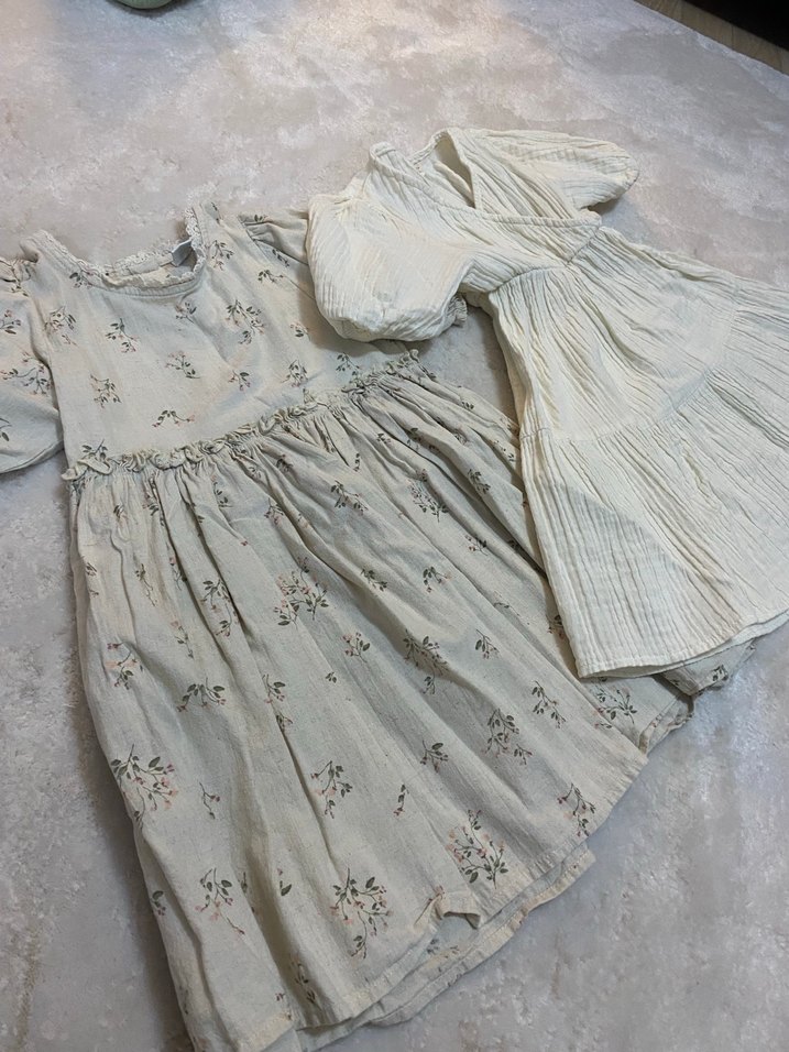 Beyaz Nakışlı Keten Kız Elbisesi - Görsel 2