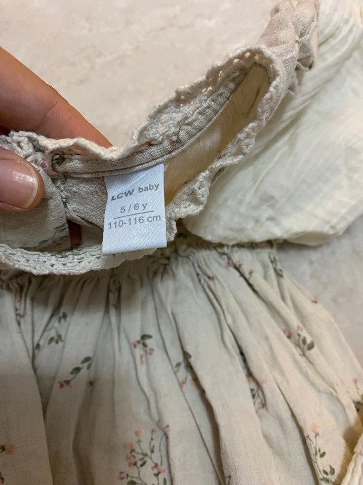 Beyaz Nakışlı Keten Kız Elbisesi - Görsel 4