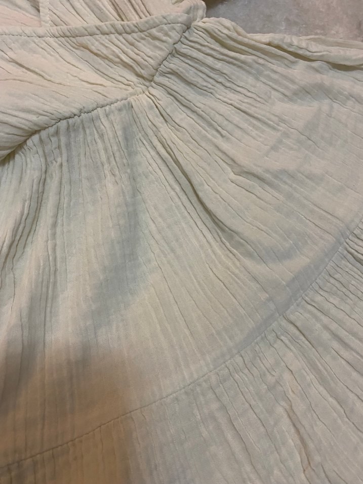 Beyaz Nakışlı Keten Kız Elbisesi - Görsel 5