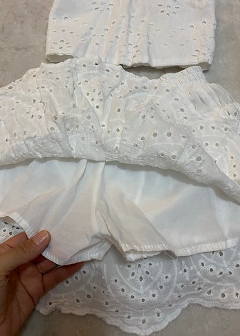 Kız Çocuk Beyaz Dantelli Nakışlı takım - Görsel 3