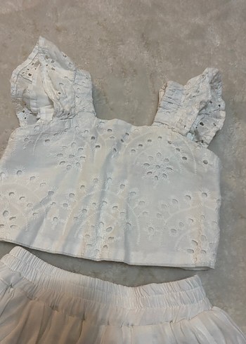 Kız Çocuk Beyaz Dantelli Nakışlı takım - Görsel 4