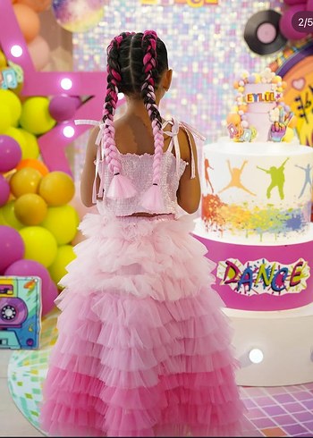 Pembe Fırfırlı Çocuk Abiye Etek takım üst - Görsel 2