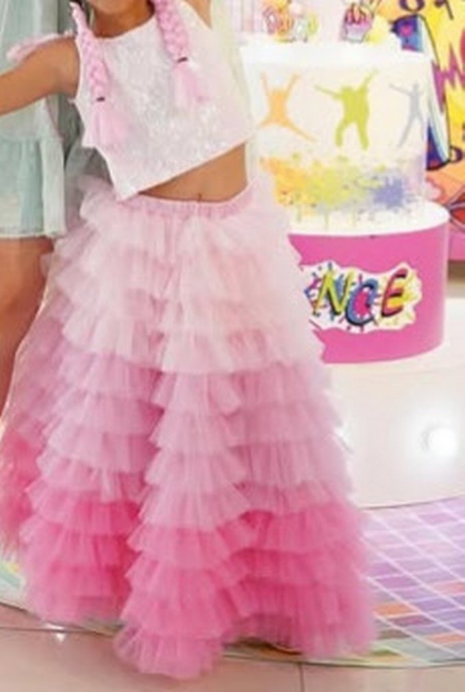 Pembe Fırfırlı Çocuk Abiye Etek takım üst - Görsel 4