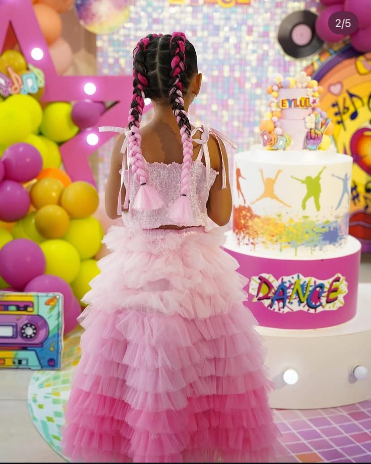 Pembe Fırfırlı Çocuk Abiye Etek takım üst - Görsel 2