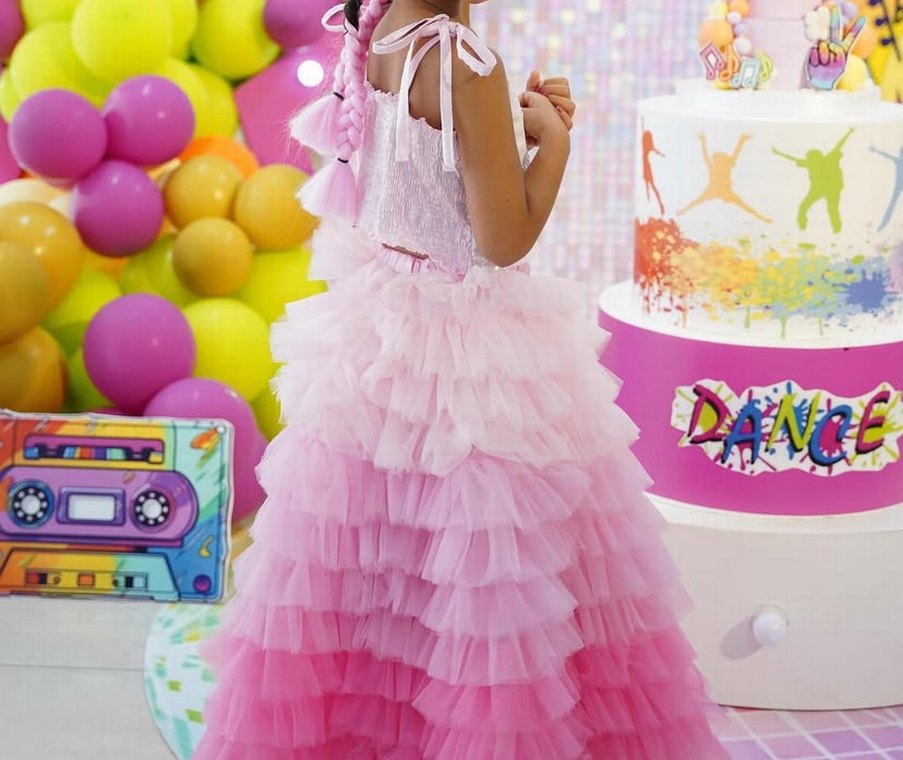 Pembe Fırfırlı Çocuk Abiye Etek takım üst - Görsel 3