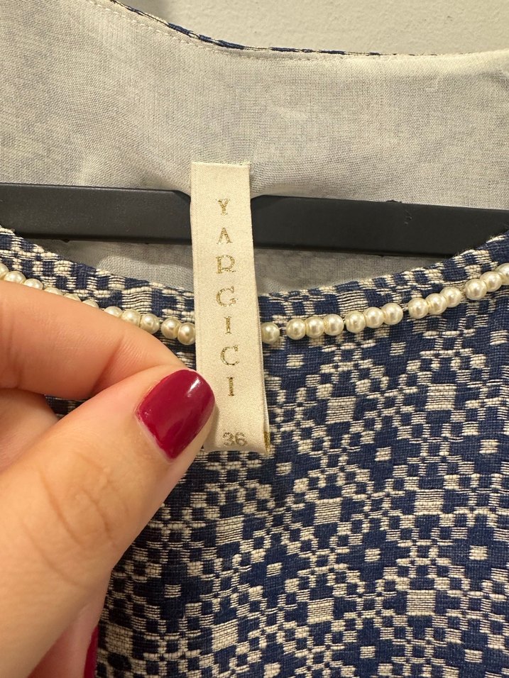 Yargıcı Mavi Kısa Kollu Midi Elbise - Görsel 2