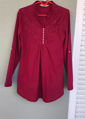 Bordo Düğmeli Bluz