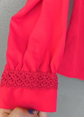 Zara sırt fiyonk detaylı Düğmeli Kırmızı Kadın Gömlek