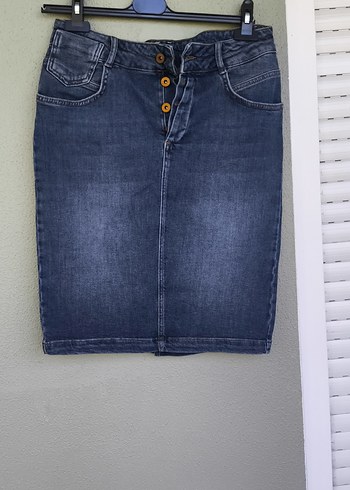 Düğmeli Mavi Denim Midi Etek