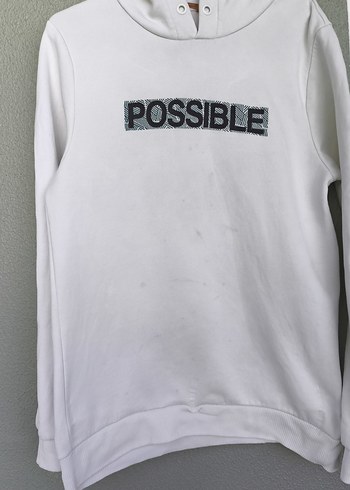 s Beden beyaz Renk Beyaz Kapüşonlu Baskılı Sweatshirt