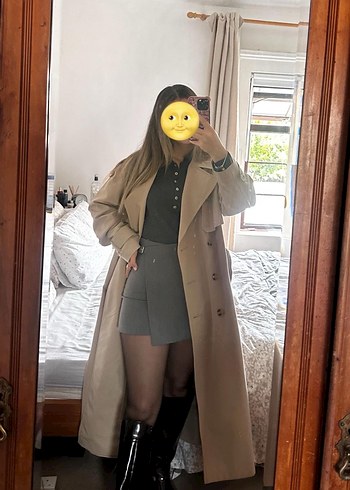 Bej Kadın Uzun Düğmeli Trençkot - Görsel 3