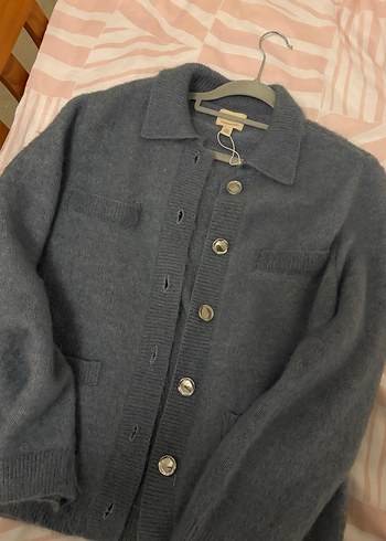 Düğmeli Gri Yün Hırka - Görsel 2