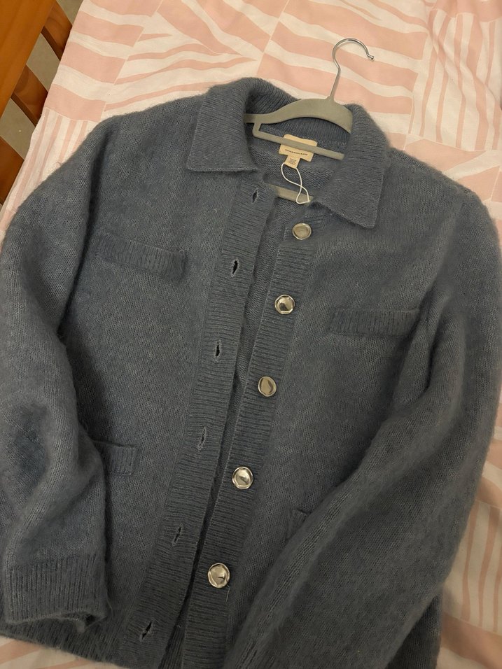 Düğmeli Gri Yün Hırka - Görsel 2