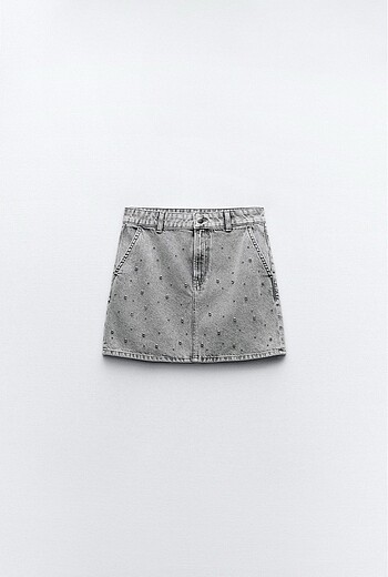 Zara Suni İncili Denim Mini Etek