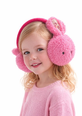 Pembe Nakışlı Elastik Tavşan Kulaklık - Görsel 2