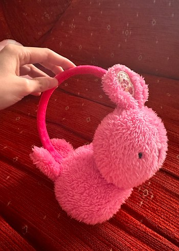 Pembe Nakışlı Elastik Tavşan Kulaklık - Görsel 5