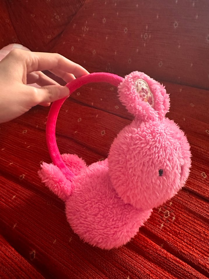 Pembe Nakışlı Elastik Tavşan Kulaklık - Görsel 5