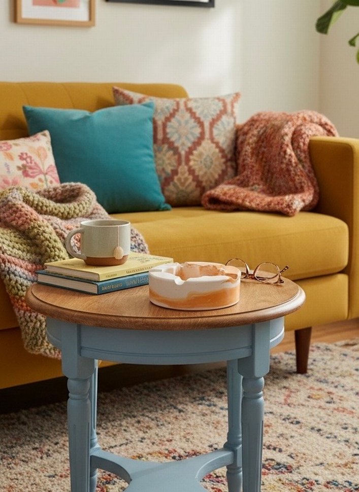 Beyaz Turuncu Cicek Kesitli Seramik Kül Tablası - Görsel 2