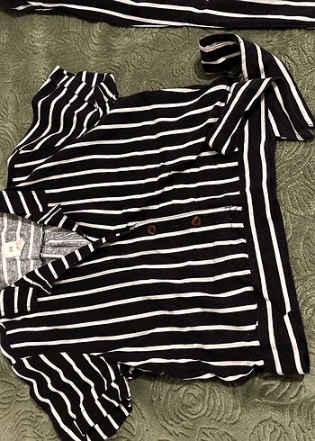 Kadın Lacivert Çizgili Kumaş Tulum - Görsel 3