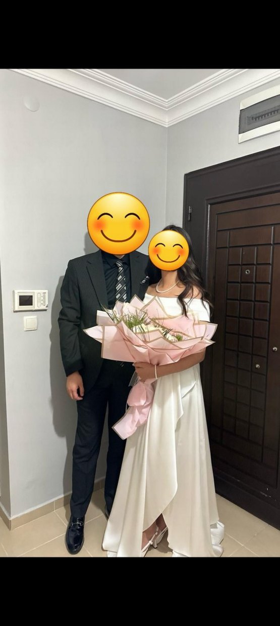 Beyaz Madonna Yaka Uzun Elbise - Görsel 3