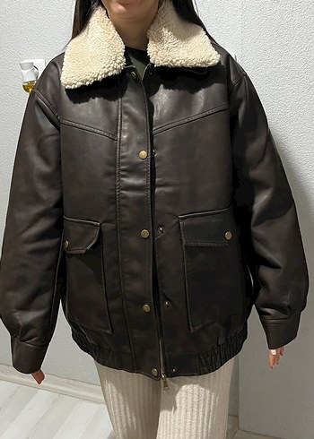 Kahverengi Kürklü Deri Kadın Ceket - Görsel 3
