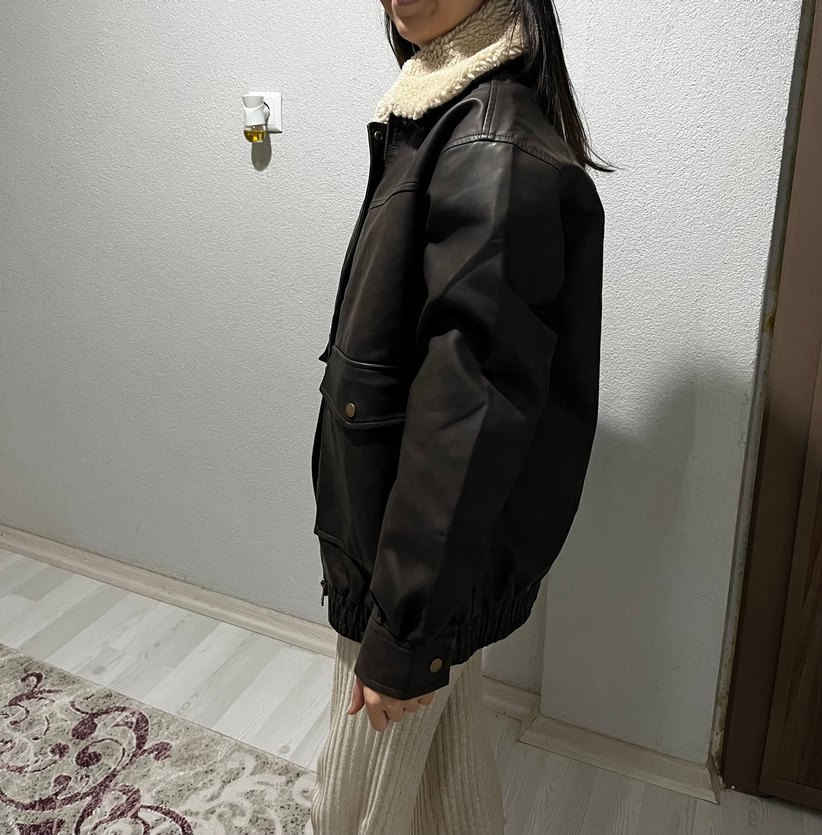 Kahverengi Kürklü Deri Kadın Ceket - Görsel 4