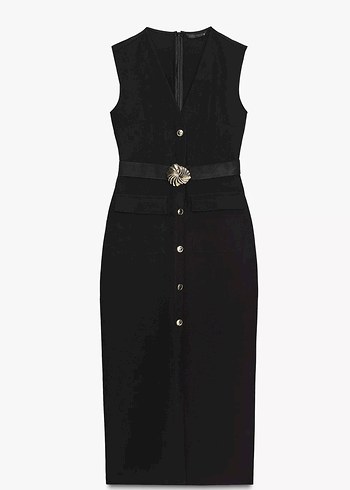 Kemerli midi krep elbise zara - Görsel 2