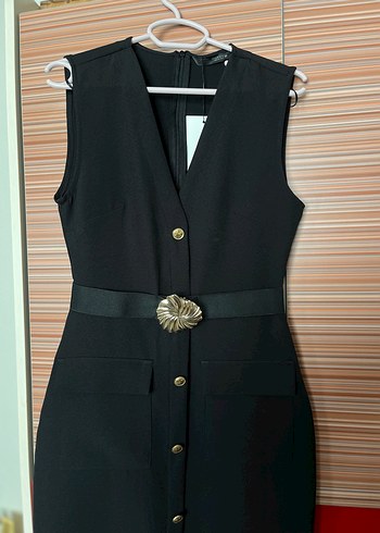 Kemerli midi krep elbise zara - Görsel 4