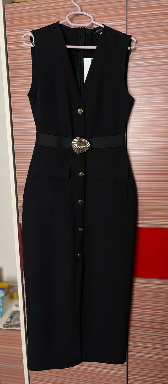 Kemerli midi krep elbise zara - Görsel 3