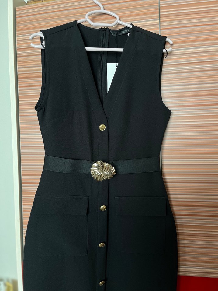 Kemerli midi krep elbise zara - Görsel 4