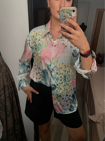 Zara Vintage Çiçekli Saten Gömlek