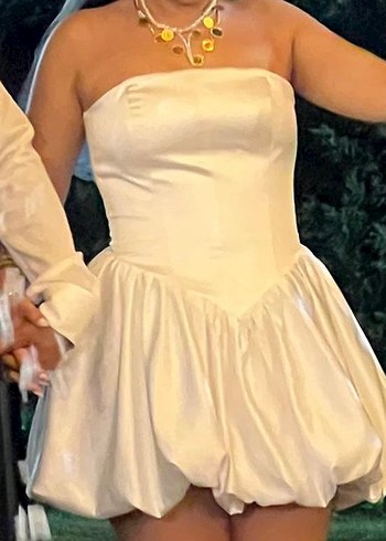 l Beden beyaz Renk Straplez Balon Etek After Bride Elbisesi