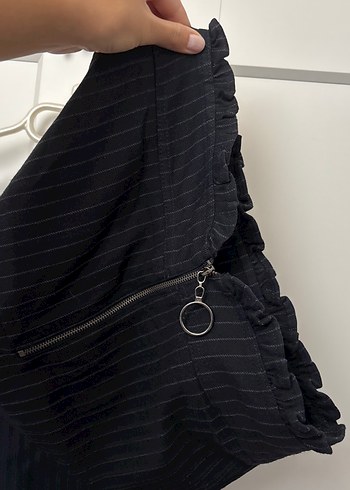 Bershka Kadın lacivert Çizgili Pilili Pantolon
